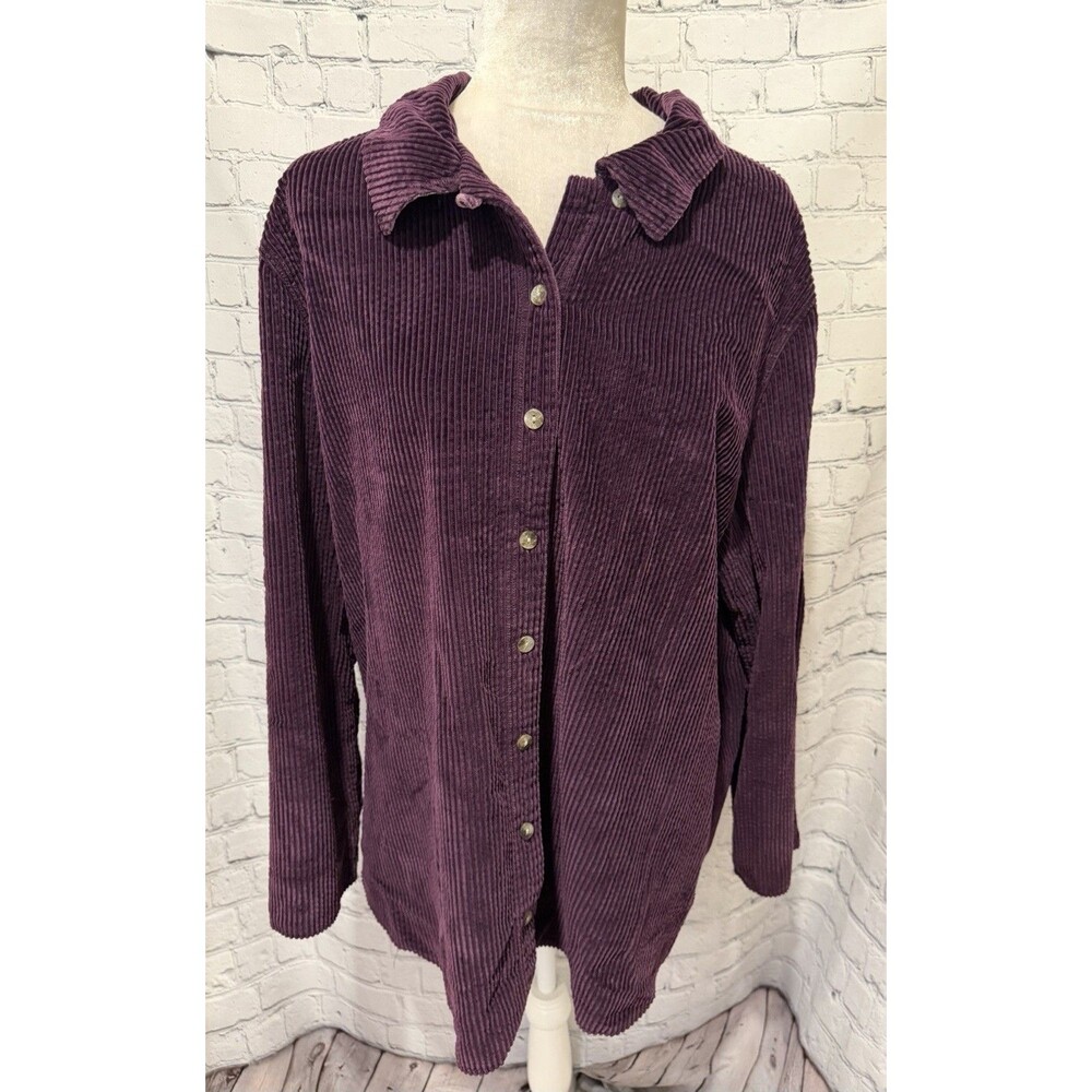 J. Jill Corduroy Purple Cotton Long Button Down with Back Velvet Panel Size XL